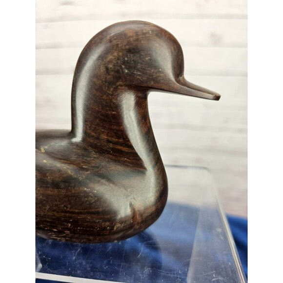 Duck Decoy Wooden Solid‎ Smooth Dark Wood 7" long by 4" tall - Picture 8 of 10
